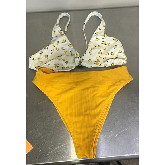 Abercrombie & Fitch Bikini Yellow Lemon Print High Waist Swimsuit Sz L - Picture 9 of 15